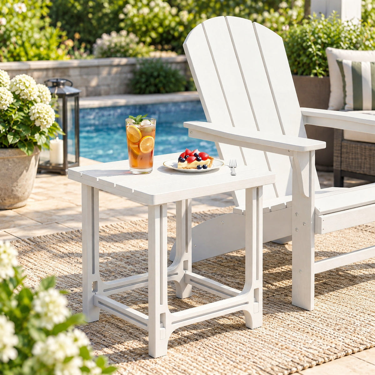 Airfind 18 Inch Outdoor Adirondack Side Table with Slatted Surface, 315 lbs Capacity, HDPE Frame, 18.5 x 18.5 x 18.5 Footprint, White