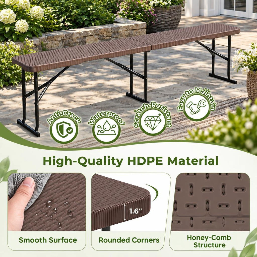 Airfind 6 Feet Plastic Folding Bench Picnic Camping Dining Seat with Carrying Handle, 660 lbs Capacity, Metal HDPE Frame, 72 x 11 x 17 Footprint