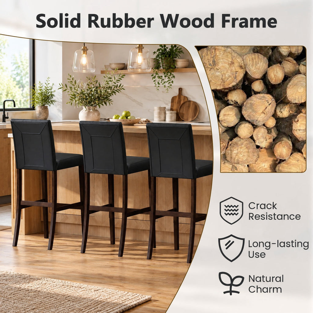 Airfind Set of 2 PVC Dining Leather Bar Stools with Solid Wood Legs-29 inches, 243 lbs Capacity, PVC rubber wood Frame, 18.5 Inch x 21 Inch x 39 Inch Footprint