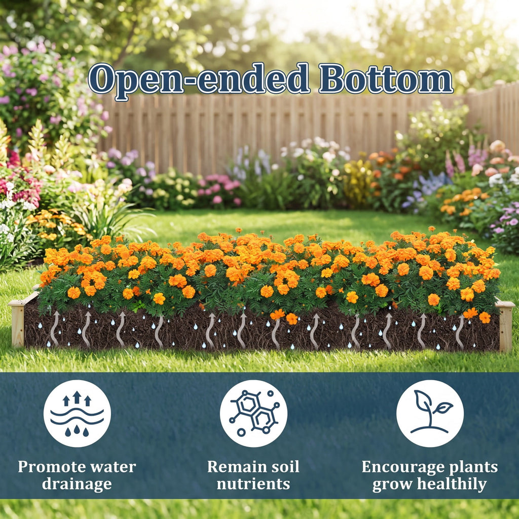 Airfind Wooden Raised Garden Bed with 2 Planter Boxes and Dividers, Fir Wood Frame, 90 x 25 x 10 (L x W x H) Interior Footprint, Natural