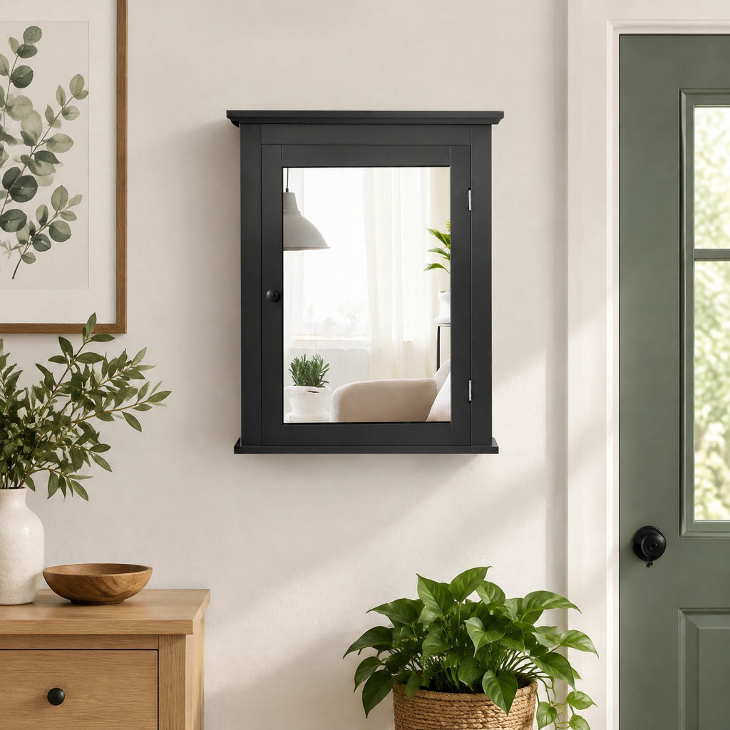 Airfind Wall Mounted Bathroom Mirror Cabinet with 5-level Height-adjustable Shelf, 11 lbs Capacity, MDF and glass Frame, 22 x 6 x 27.5 Footprint