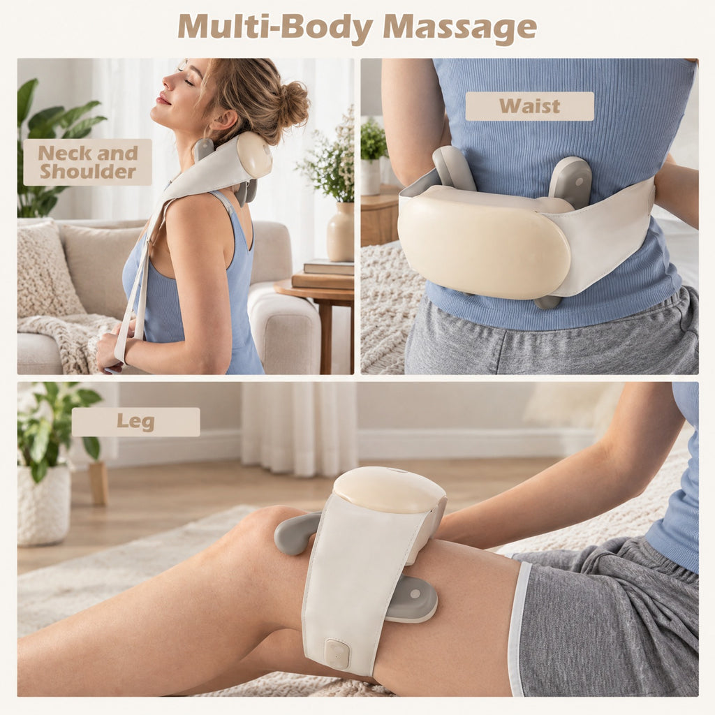Airfind Neck Shoulder Massager with 2 Heat Levels for Pain Relief, PU ABS Silicone Frame, 8 x 20 x 5.5 Footprint, Beige