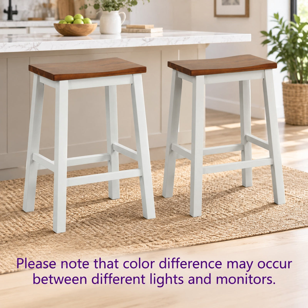 Airfind 24.5-Inch Set of 4 Saddle Stools Bar Stools with Footrests for Kitchen Island-Walnut and Gray, 350 lbs Capacity, Rubber Wood Acacia Wood Frame