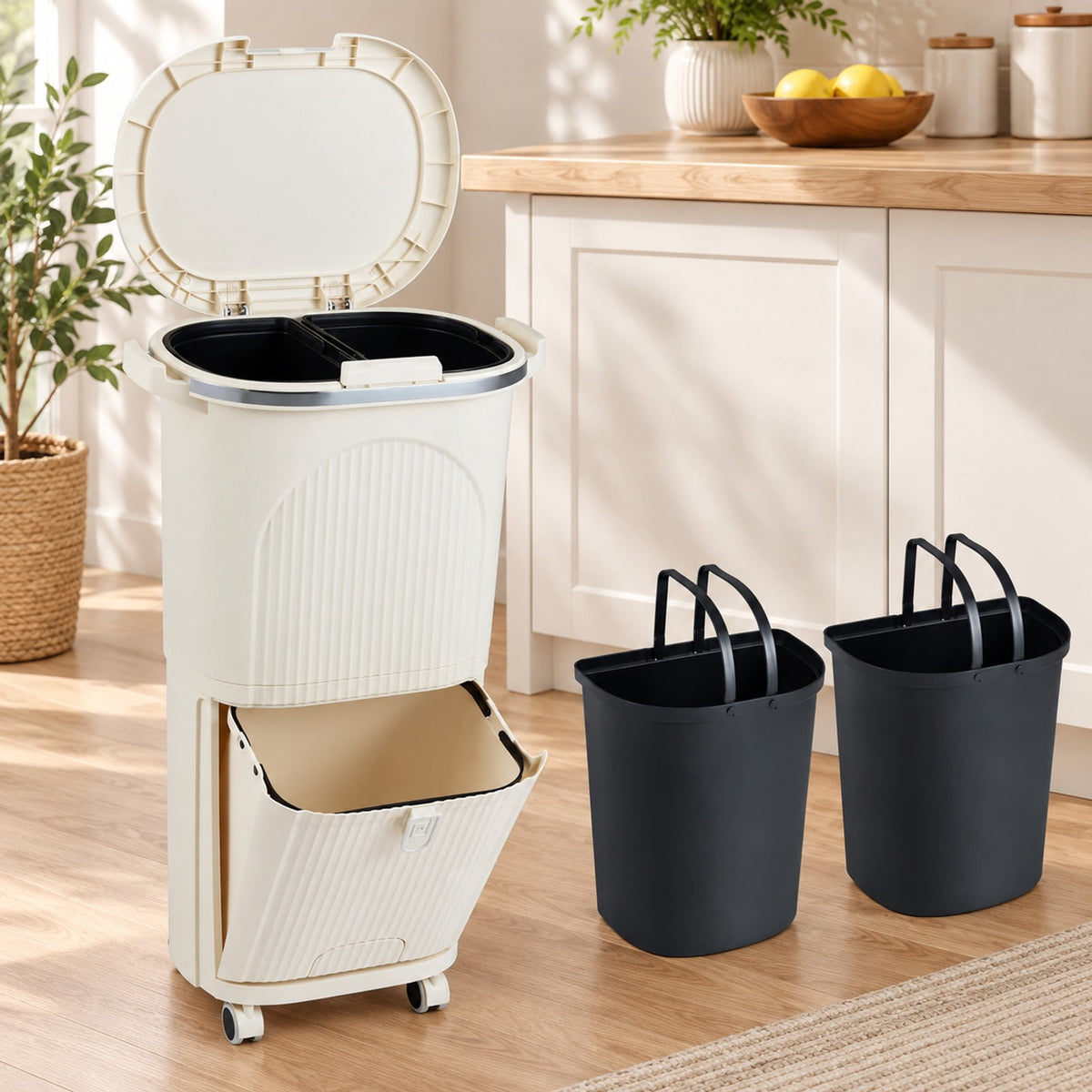 Airfind 10 Gallon Kitchen Trash Can Double-Layer with Lid and 2 Removable Buckets, PP Frame, 17 x 11.5 x 29.5 Overall Height (Open) 40 Footprint