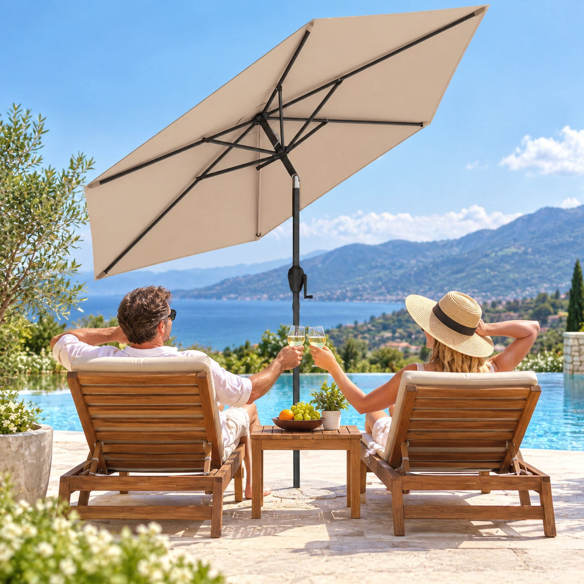 Airfind 7.5 feet Outdoor Patio Heavy Duty Market Umbrella with Push Button Tilt, Metal Polyester Frame, Tan