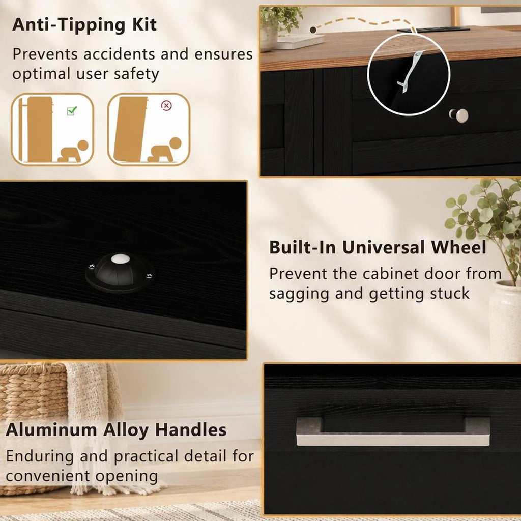Airfind Tilt Out Trash Can Cabinet with Outlets and Adjustable Shelf, 100 Lbs Capacity, MDF Engineered Wood for Convenient Everyday Use, Black