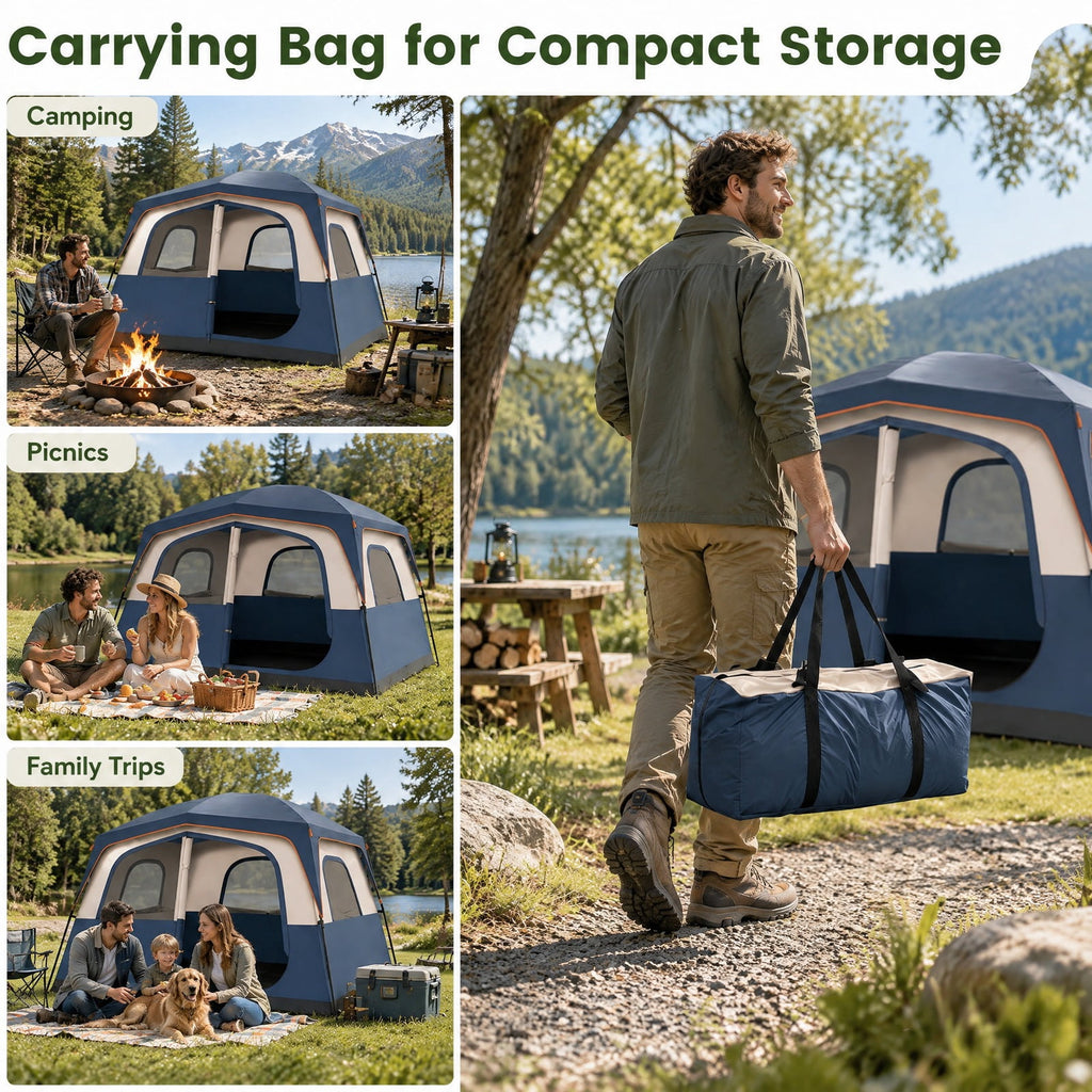 Airfind 6-Person Camping Tent Easy Setup Family Cabin Tent with Top Rainfly Mesh Windows, Fabric Fiberglass Metal Frame, 10 x 9 x 7 ft Footprint