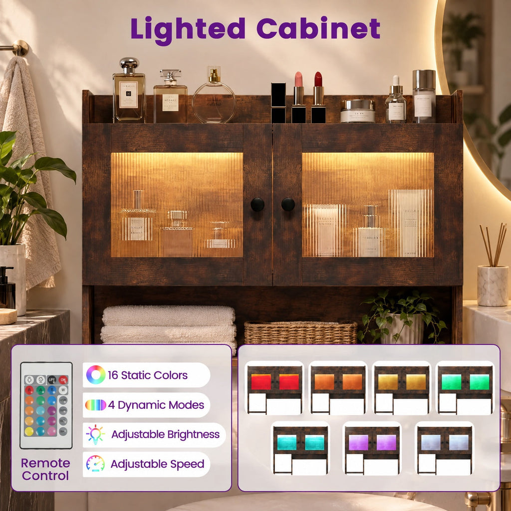 Airfind Vanity Desk with Rotatable Mirror and Lights Modern Dressing Table with 3 Light Colors, Engineered Wood Frame, 32.5 Inch x 21.5 Inch x 67 Inch Footprint