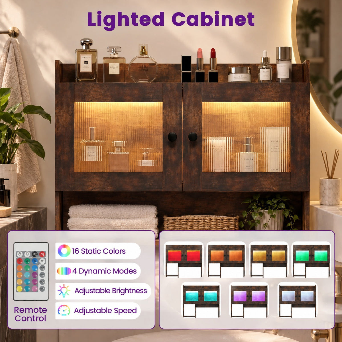 Airfind Vanity Desk with Rotatable Mirror and Lights Modern Dressing Table with 3 Light Colors, Engineered Wood Frame, 32.5 Inch x 21.5 Inch x 67 Inch Footprint