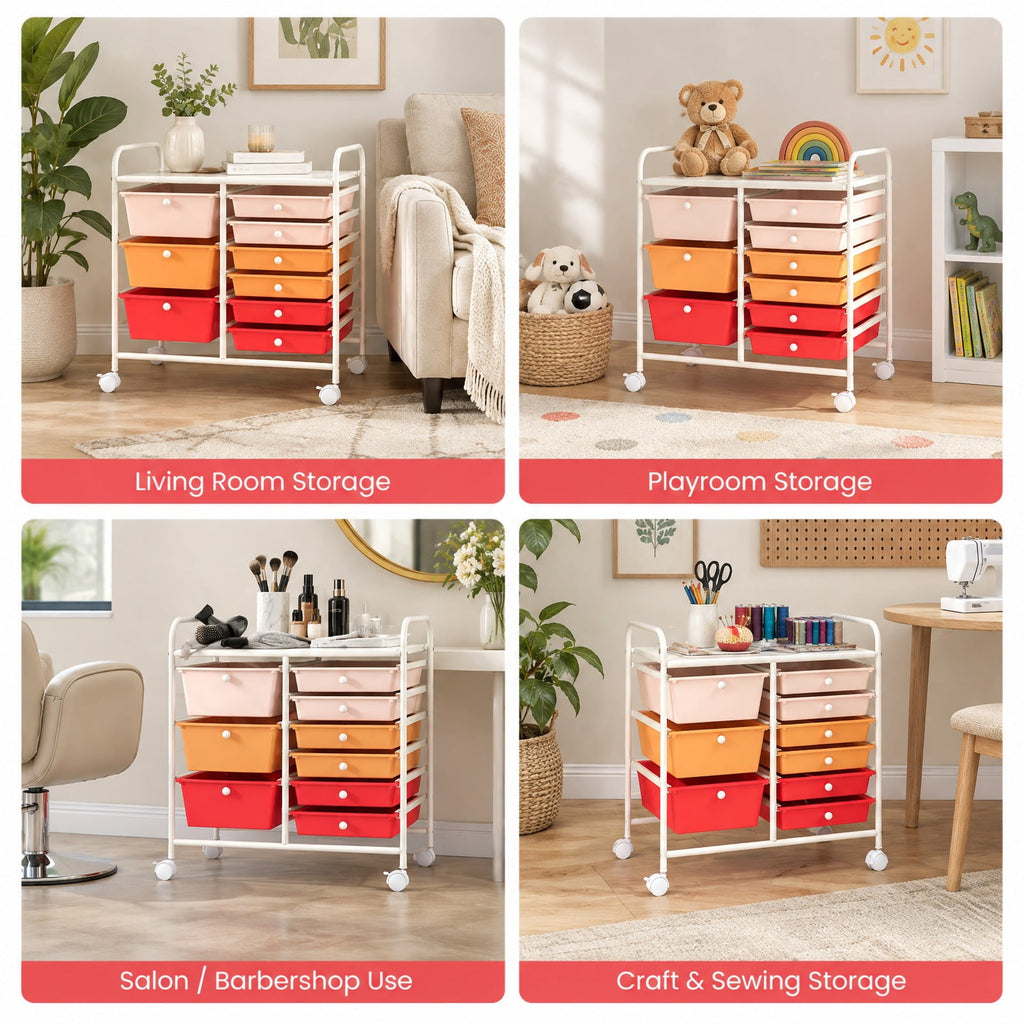 Airfind 9-Drawer Rolling Storage Cart with Colorful Drawers and Metal Frame, Metal Frame, 25 Inch x 14.5 Inch x 24.5 Inch (L x W x H) Large Drawer Footprint