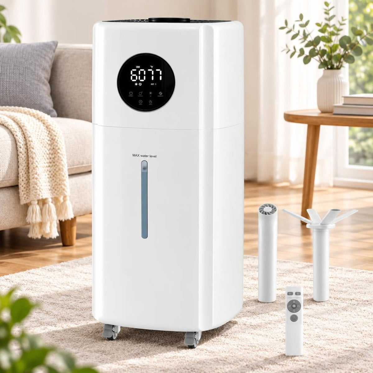 Airfind 5.5Gal Humidifier with 360° Nozzles and Wheels for Large Room, ABS Frame, White, Auto shut down when the water tank is full