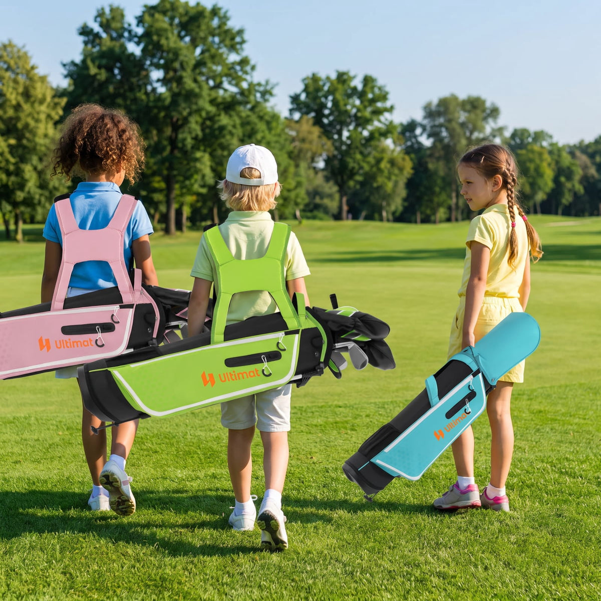 Airfind Junior Complete Golf Club Set with Stand Bag and Rain Hood and Padded Dual Shoulder Straps for Kids Ages 11 to 13, Green
