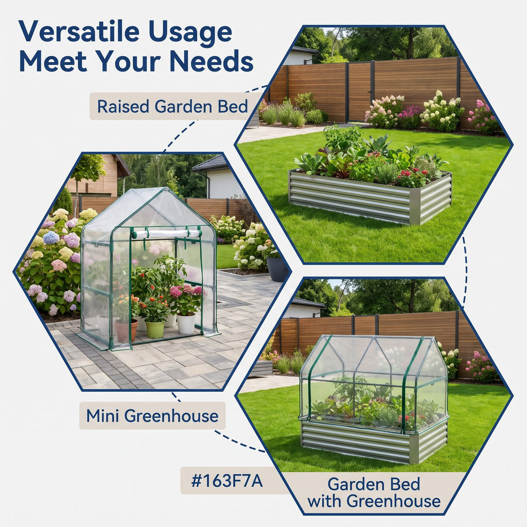 Airfind 6 x 3 x 3 Feet Galvanized Raised Garden Bed with Greenhouse, Galvanized Steel Metal PVC Frame, Silver