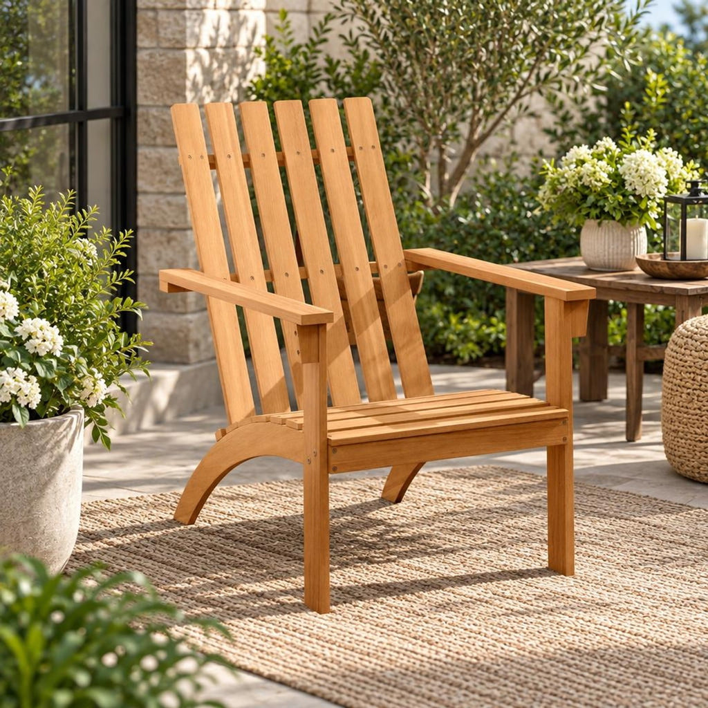 Airfind Outdoor Durable Patio Acacia Wood Adirondack Lounge Armchair, 350 lbs Capacity, Acacia wood Frame, Natural
