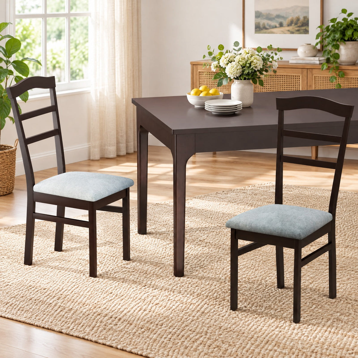 Airfind Wooden Dining Chair Set of 2 Linen Fabric Upholstered Kitchen Chairs Farmhouse Side Accent Chairs, Chair 265 lbs Capacity, Coffee+Grey