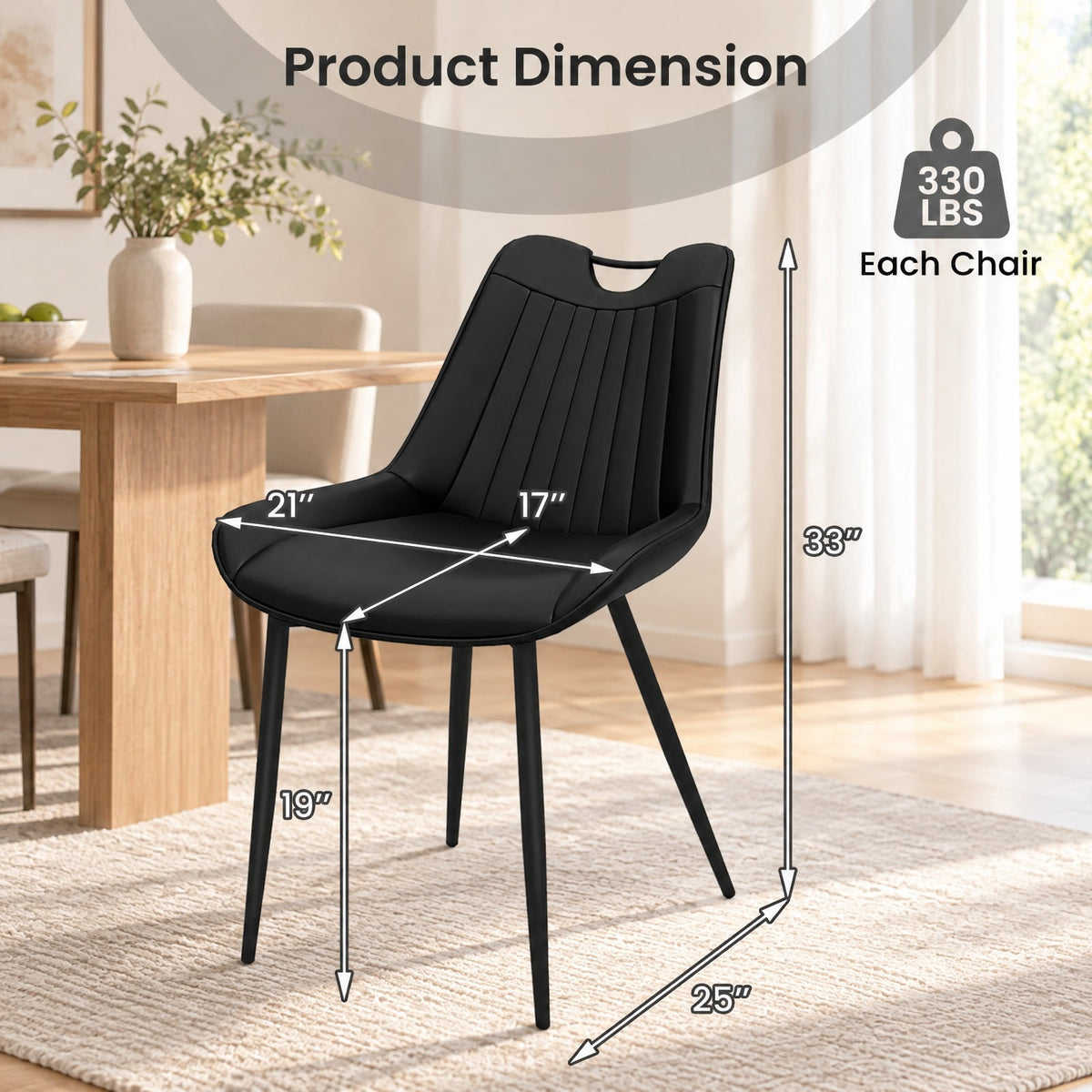 Airfind Dining Chair Set of 4 Faux Leather Upholstered Kitchen Chairs with Metal Legs, 330 Lbs Capacity, PU Leather Sponge Metal, Black