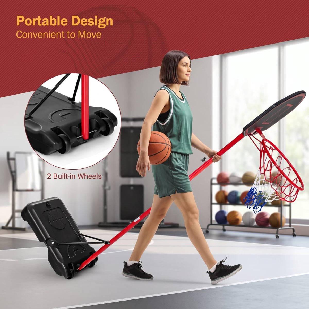 Airfind Portable Basketball Hoop with 5.5 to 7.5 Foot Adjustable Height Shatterproof HDPE Backboard and Fillable Base with Wheels, Black