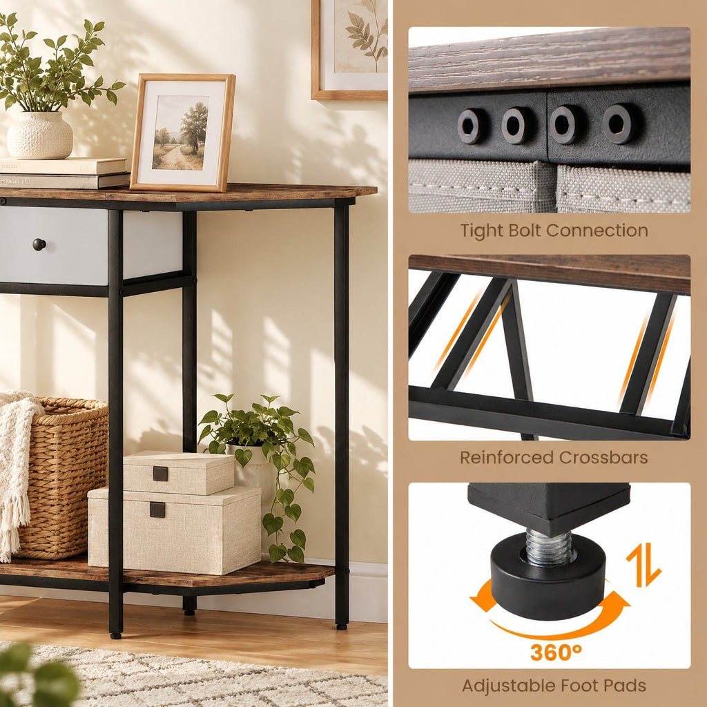 Airfind Console Table with 2 Drawers and Open Storage Shelf, 110 lbs Capacity, Engineered Wood Metal Non-Woven Fabric Frame, Brown