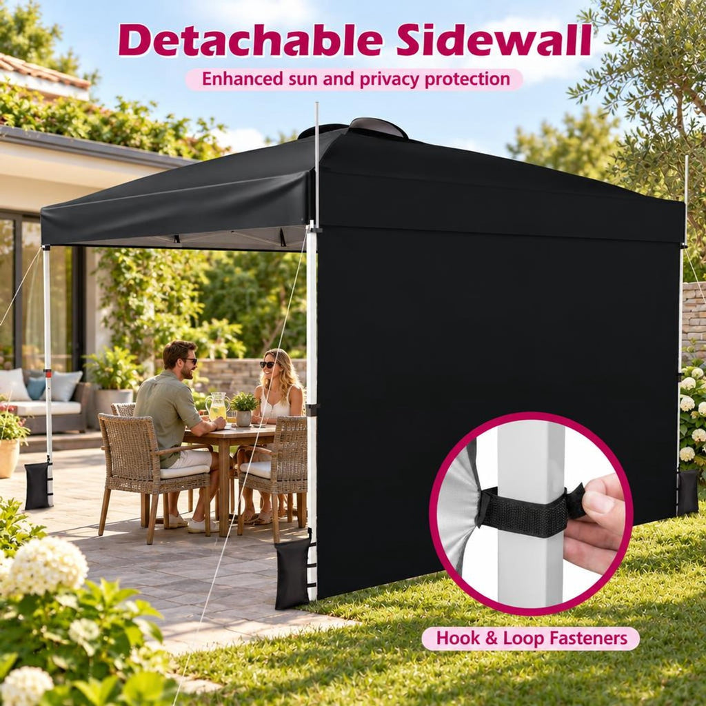 Airfind 10 x 10 Feet Foldable Commercial Pop-up Canopy with Roller Bag and Banner Strip, 10 x 10 x 8.9-9.5 ftCarrying bag Footprint, Black
