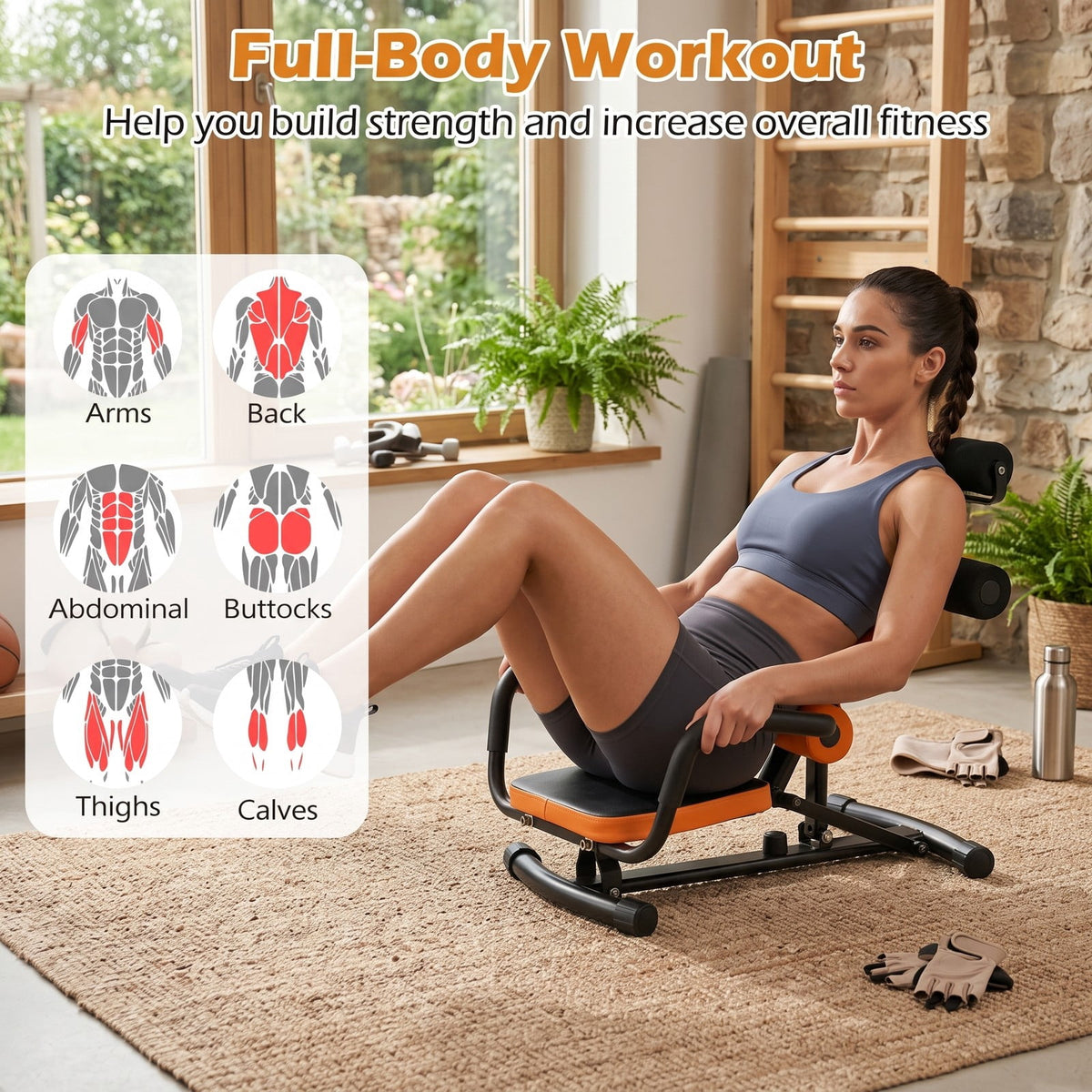 Airfind Abdominal Trainer Core Crunch Exercise Bench Machine, Adjustable Height Ab Twister Workout Equipment for Home Gym, Orange