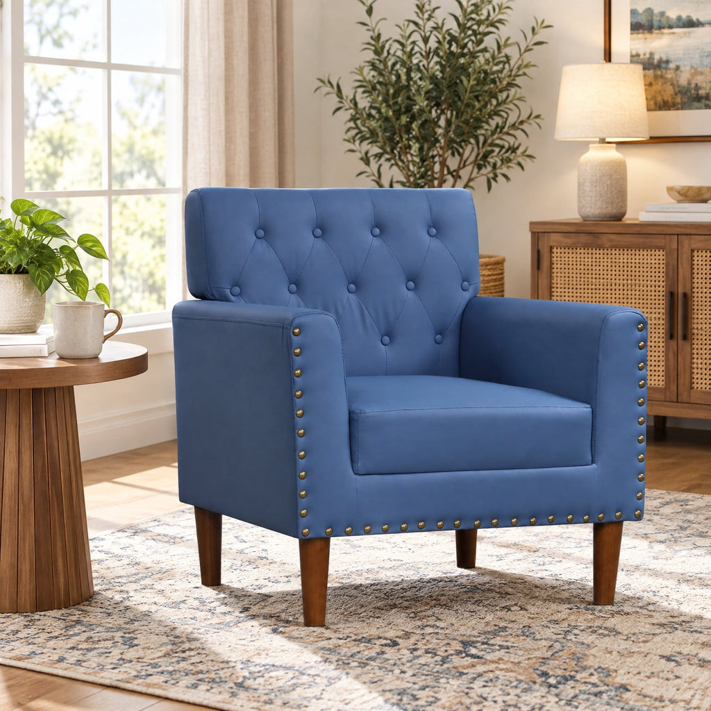 Airfind Mid Century Modern Accent Chair with Button Tufted Decoration and Rivets, 400 lbs Capacity, PVC Leather Sponge Rubber Wood Plywood Frame