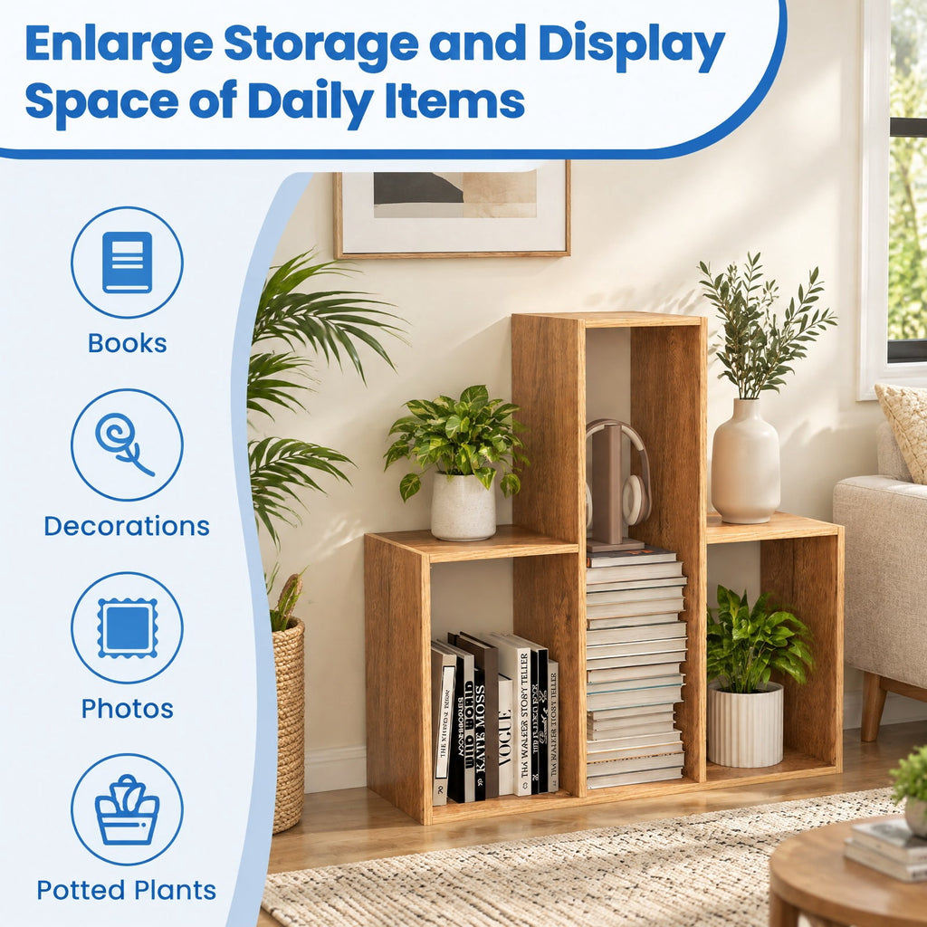 Airfind Convex Bookshelf 3-Shelf Open Bookcase Room Organizer with Anti, 88 lbs Capacity, Engineered Wood Frame, 33 x 11.5 x 33 Footprint