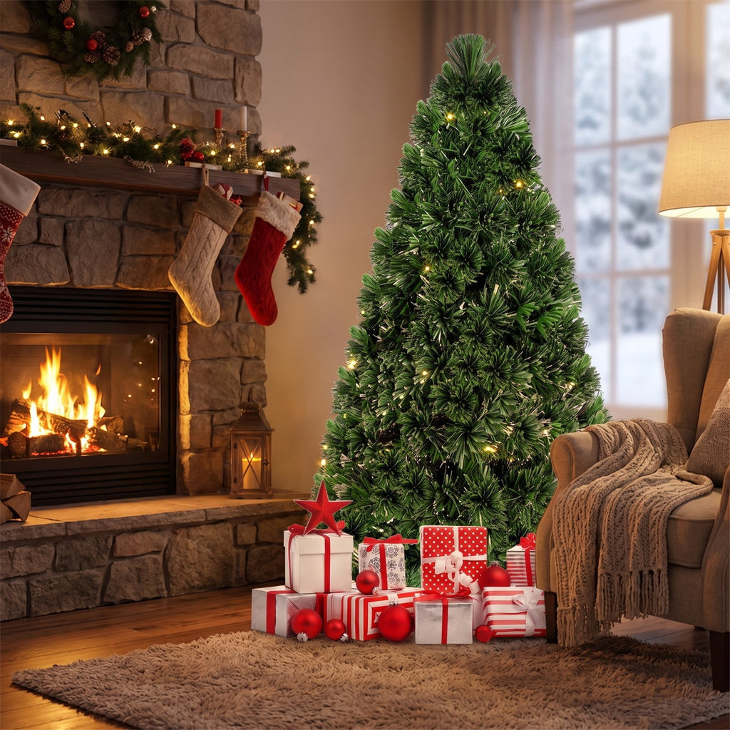 Airfind 3ft / 4ft / 5ft / 6ft Fiber Optic Artificial PVC Christmas Tree-5 ft, PVC Plastic Fiber Optic 3 Ft Frame, 1.7ft x 3ft Footprint, Green