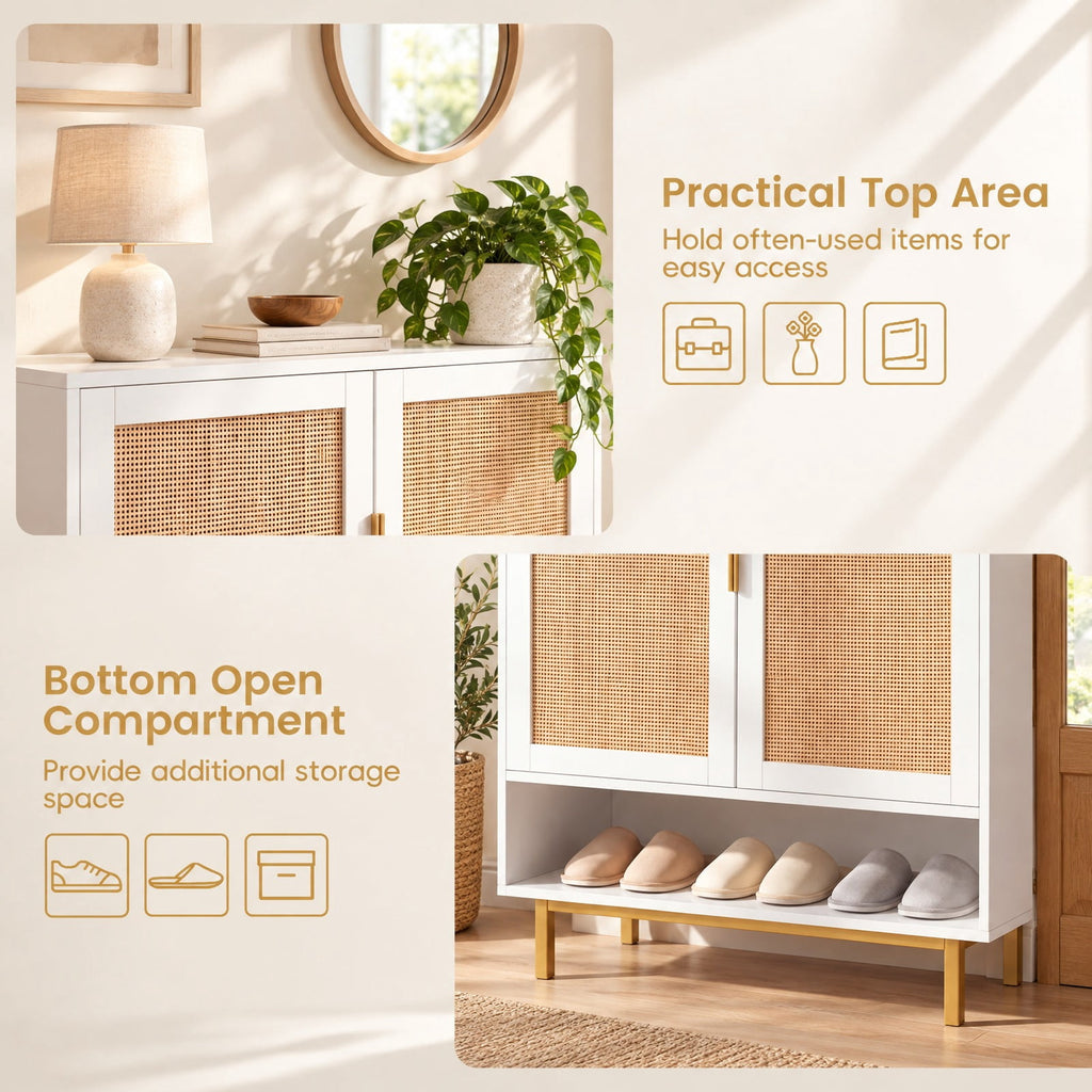 Airfind 43 Inch 6-Tier Tall Shoe Cabinet with Double Doors, 66 lbs Capacity, Engineered Wood Metal Frame, 30in x 14in x 43in Footprint, White