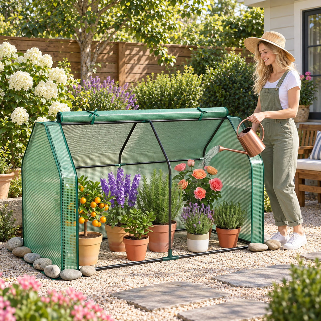 Airfind Portable Mini Greenhouse Small Garden Greenhouse with PE Cover and Zippered Roll-up Door for Vegetables, Green