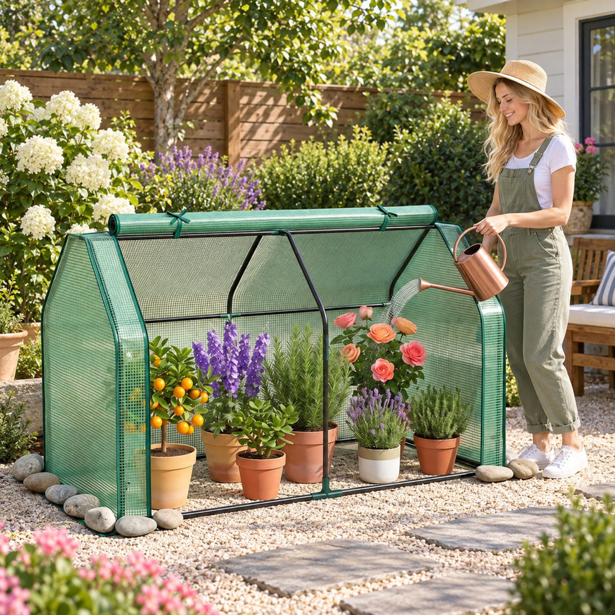 Airfind Portable Mini Greenhouse Small Garden Greenhouse with PE Cover and Zippered Roll-up Door for Vegetables, Green