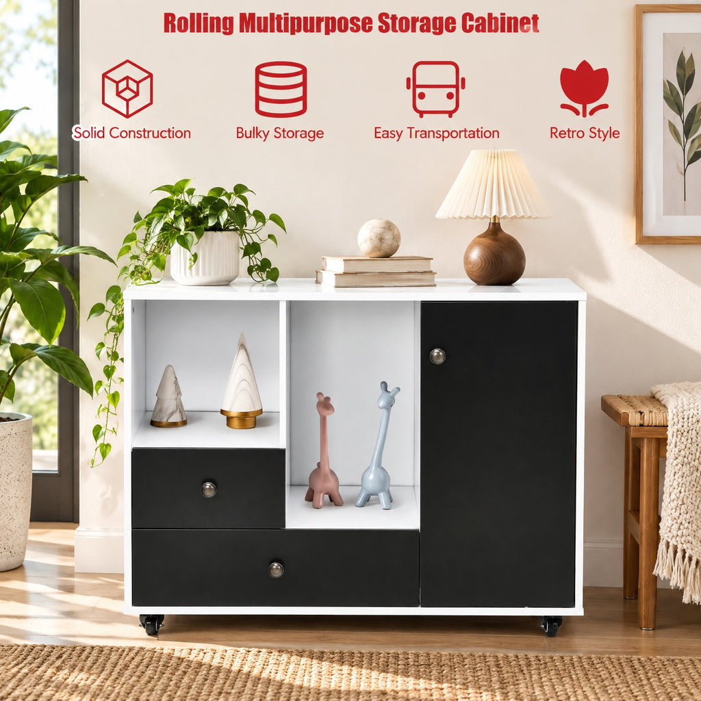 Airfind Lateral Mobile Filing Cabinet with 2 Drawers, Engineered wood Frame, 35.5in x 14in x 27.5in(L x W x H) Big drawer Footprint, Black