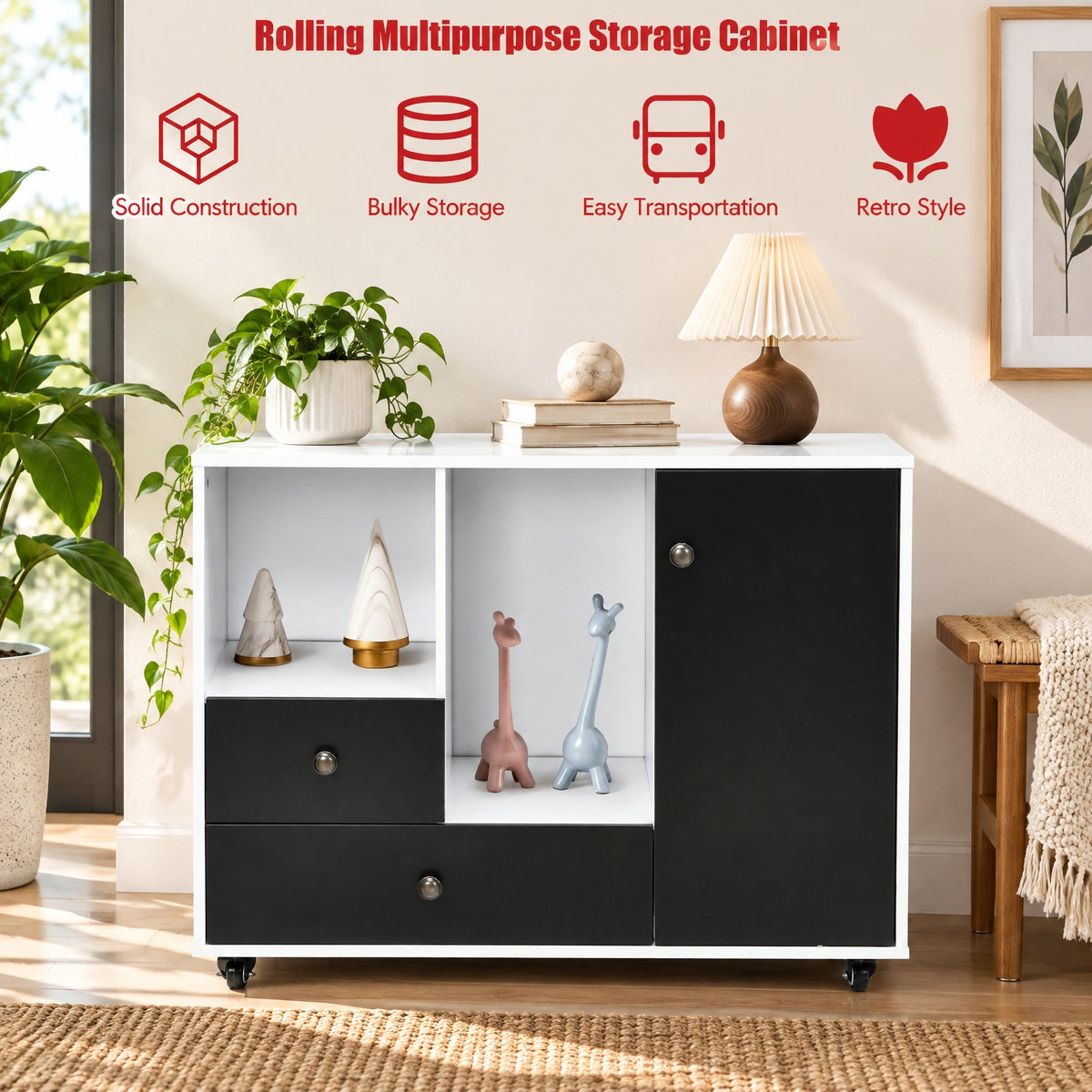Airfind Lateral Mobile Filing Cabinet with 2 Drawers, Engineered wood Frame, 35.5in x 14in x 27.5in(L x W x H) Big drawer Footprint, Black