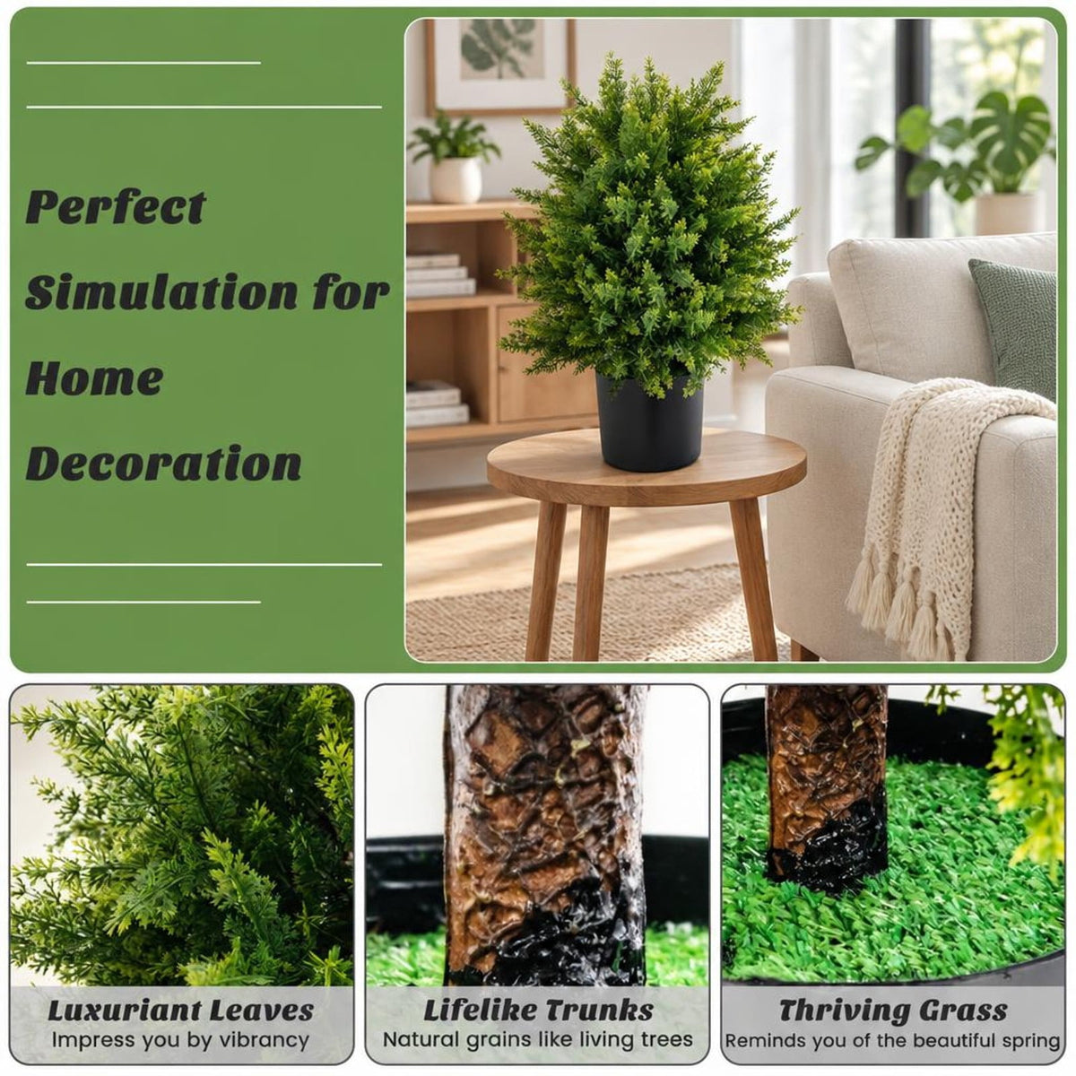 Airfind Set of 2 Artificial Topiary Plants, 21.5 Inch, PE and PVC, the Frame Is Made of Pe PVC Cement Overall Height 21.5 Inch, Green