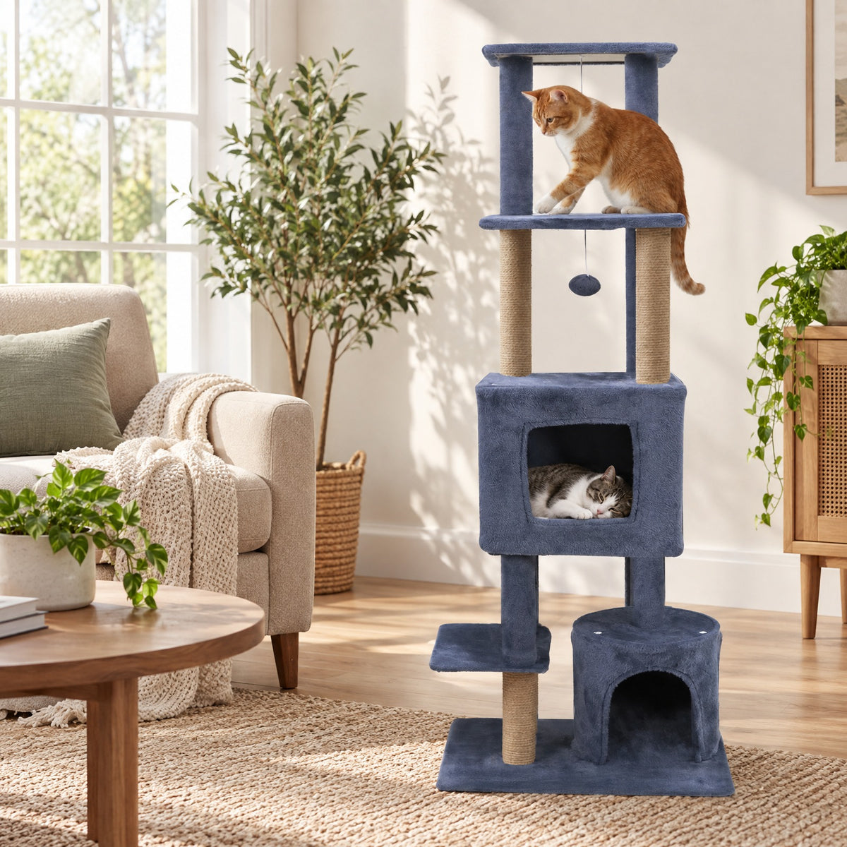 Airfind 64 Inch Tall Cat Tree with 2 Large Condos and Jute Scratching Posts for Indoor Adult Cats, 33 lbs Capacity, Dark Grey