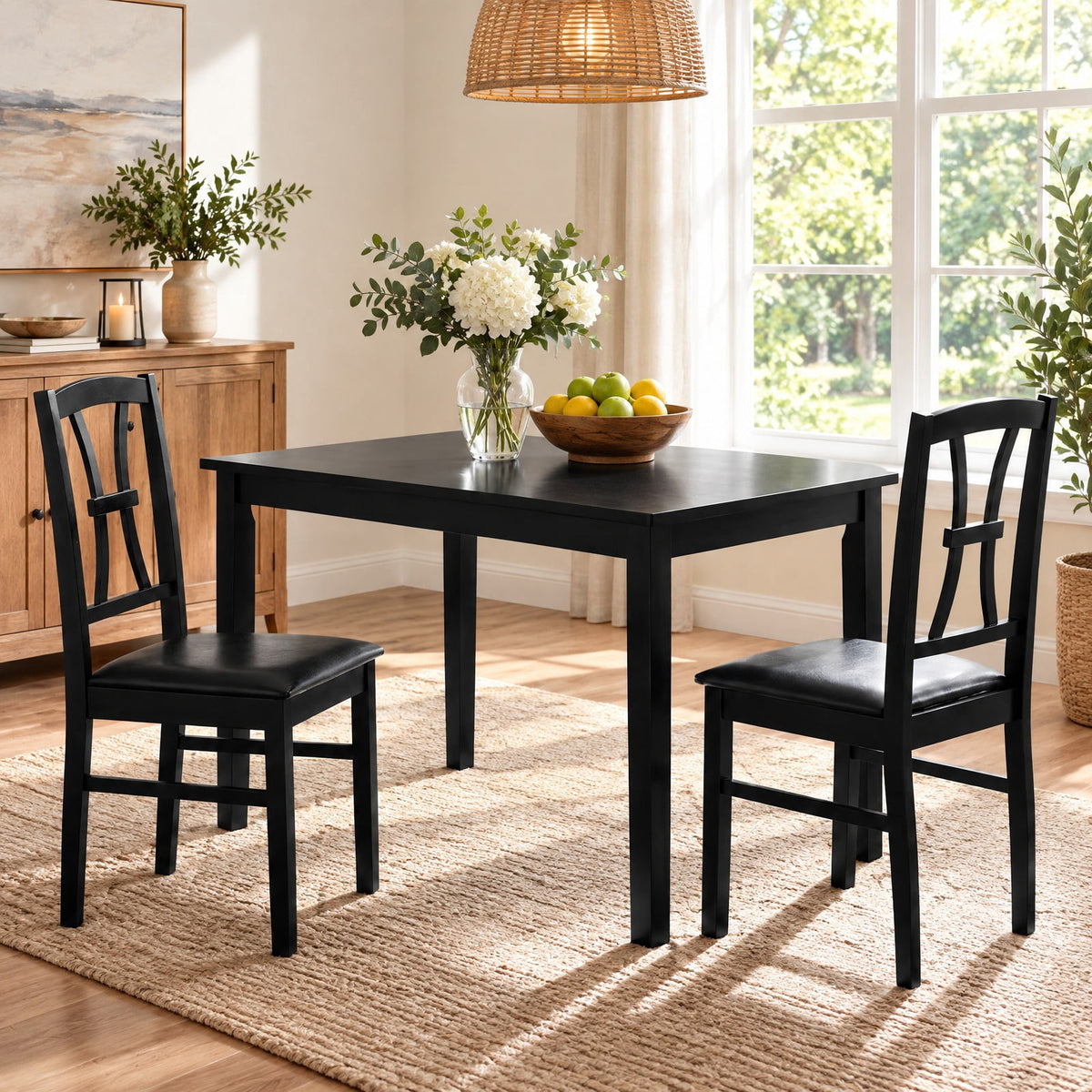 Airfind Wooden Dining Chairs Set of 2 with Faux Leather Padded Seat for Kitchen, 400 lbs Capacity, Rubber Wood Frame, Black