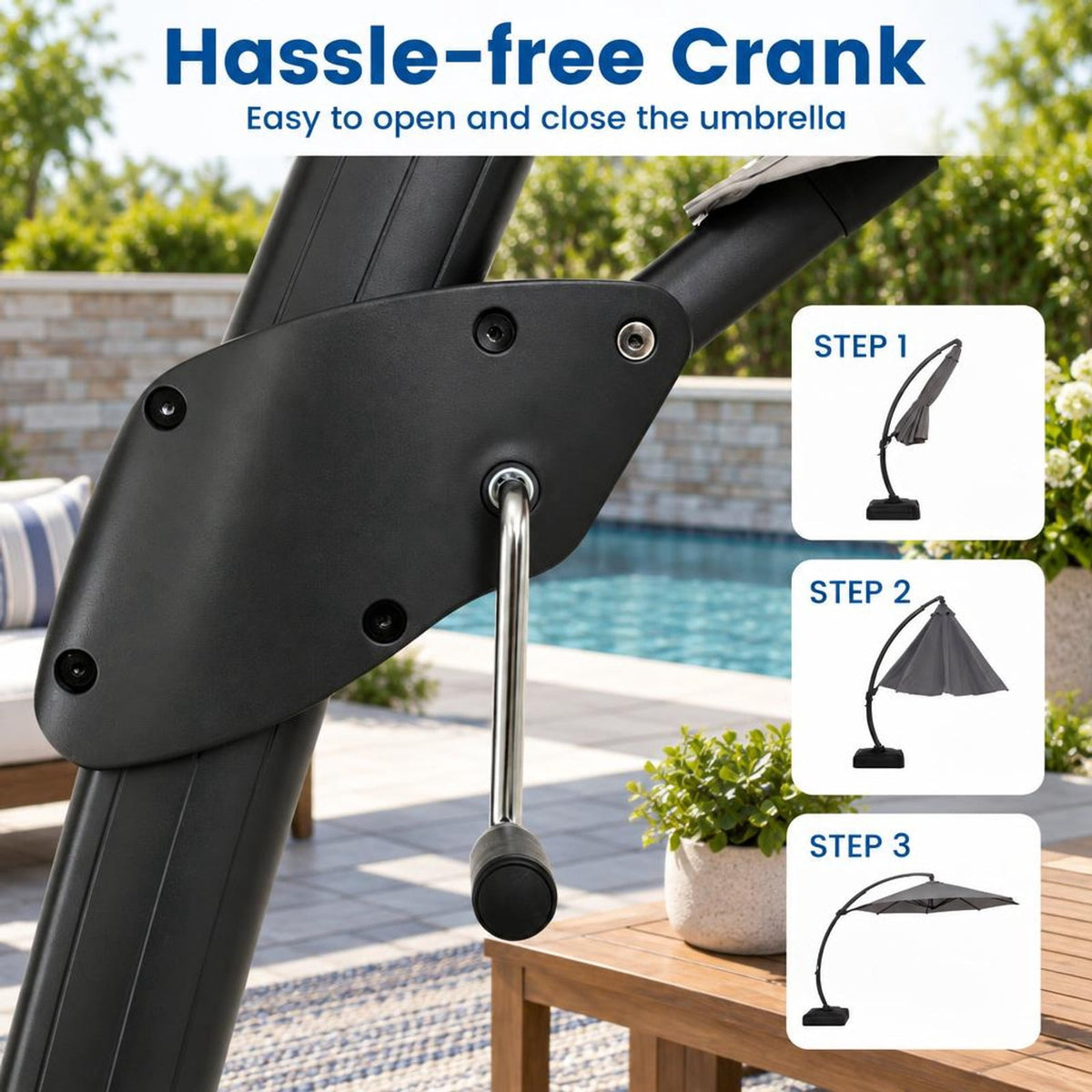 Airfind 11 FT Cantilever Patio Umbrella with Base with 360° Rotation and Tilt Adjustment, Polyester Fabric Aluminum Metal Frame, Gray