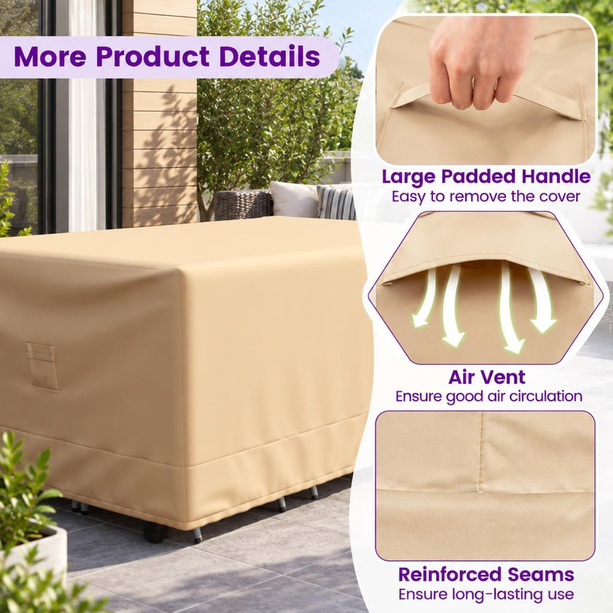 Airfind Patio Furniture Cover with Padded Handle and Click-Close Straps-90 x 50 x 32 inches, Polyester PU Frame, Beige Blue
