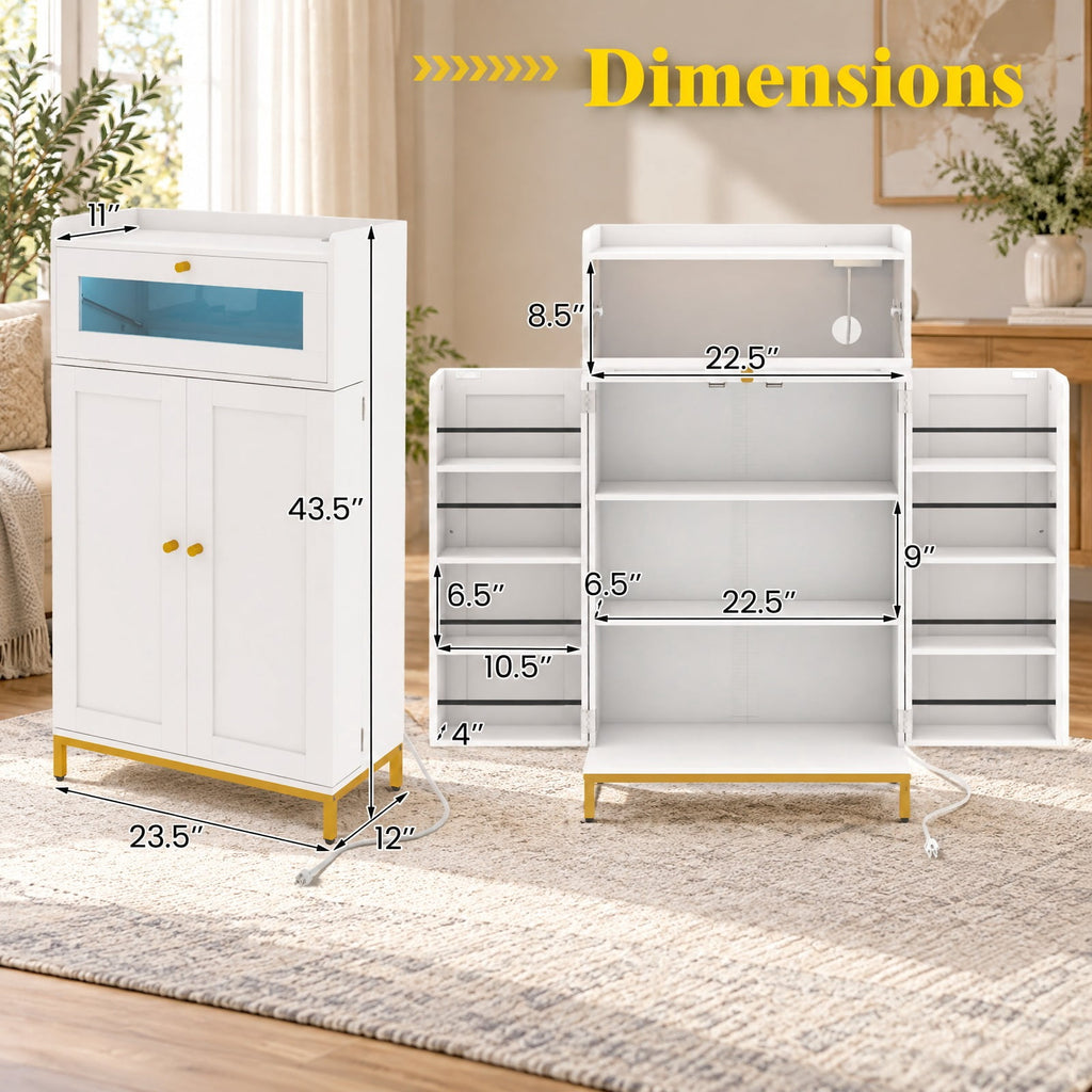 Airfind Kitchen Pantry Cabinet Freestanding Food Storage Cupboard, 70 lbs Capacity, MDF Metal Acrylic Frame, 23.5in x 12in x 43.5in Footprint, White