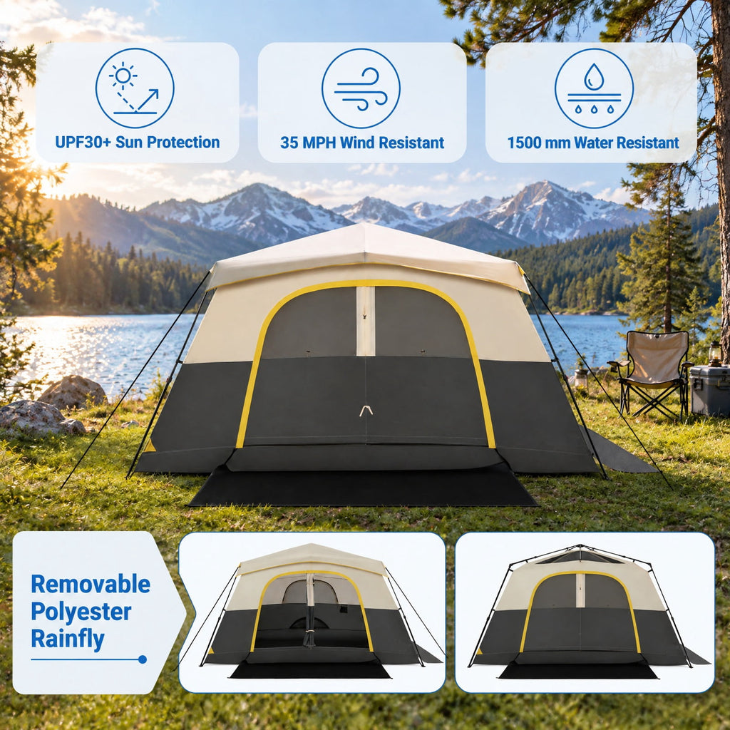 Airfind 10 Person Instant Cabin Camping Tent with Rainfly 13 ft x 9 ft Portable Large Family Tent, Beige