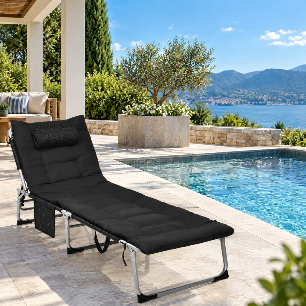 Airfind 4-Fold Oversize Padded Folding Lounge Chair with Removable Soft Mattress, 330lbs Capacity, Steel fabric sponge Frame, Black