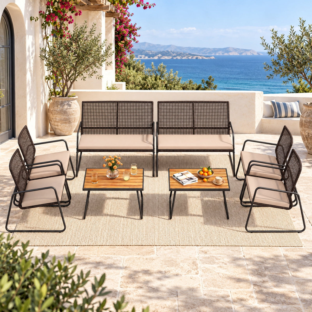Airfind 8 Pieces Patio Furniture Set with Acacia Wood Coffee Table and Zippered Cushions, 110 lbs Capacity, 31 x 20 x 17 Footprint, Yellow