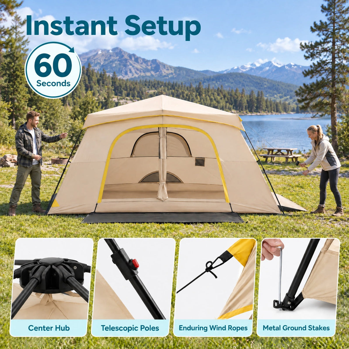 Airfind 10 Person Instant Cabin Camping Tent with Rainfly 13 ft x 9 ft Portable Large Family Tent, Coffee