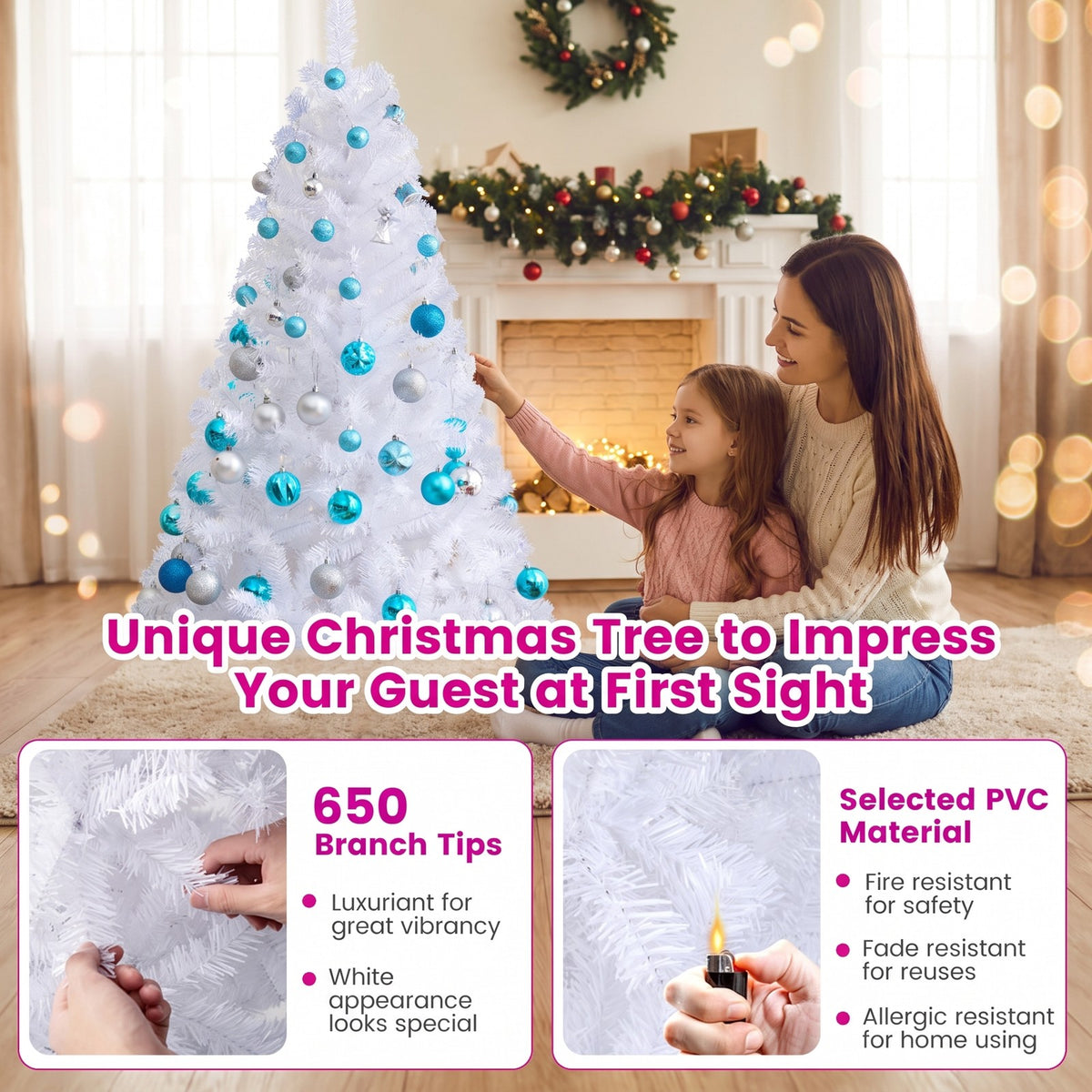 Airfind 6 Feet White Artificial PVC Christmas Tree with Stand-6 ft, PVC Frame, White, Made from brand new and high quality PVC