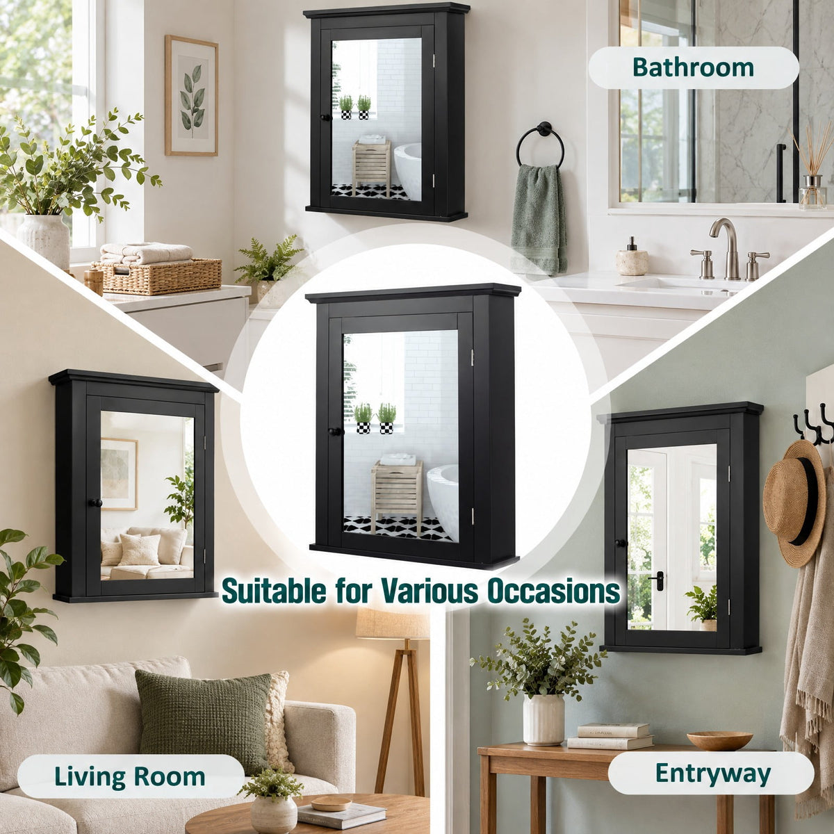 Airfind Wall Mounted Bathroom Mirror Cabinet with 5-level Height-adjustable Shelf, 11 lbs Capacity, MDF and glass Frame, 22 x 6 x 27.5 Footprint