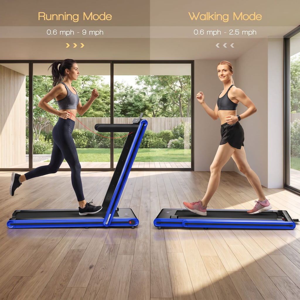 Airfind 2 in 1 Folding Treadmill with 2.25 HP Motor and Dual LED Display for Home Office Under Desk Walking and Jogging, Navy