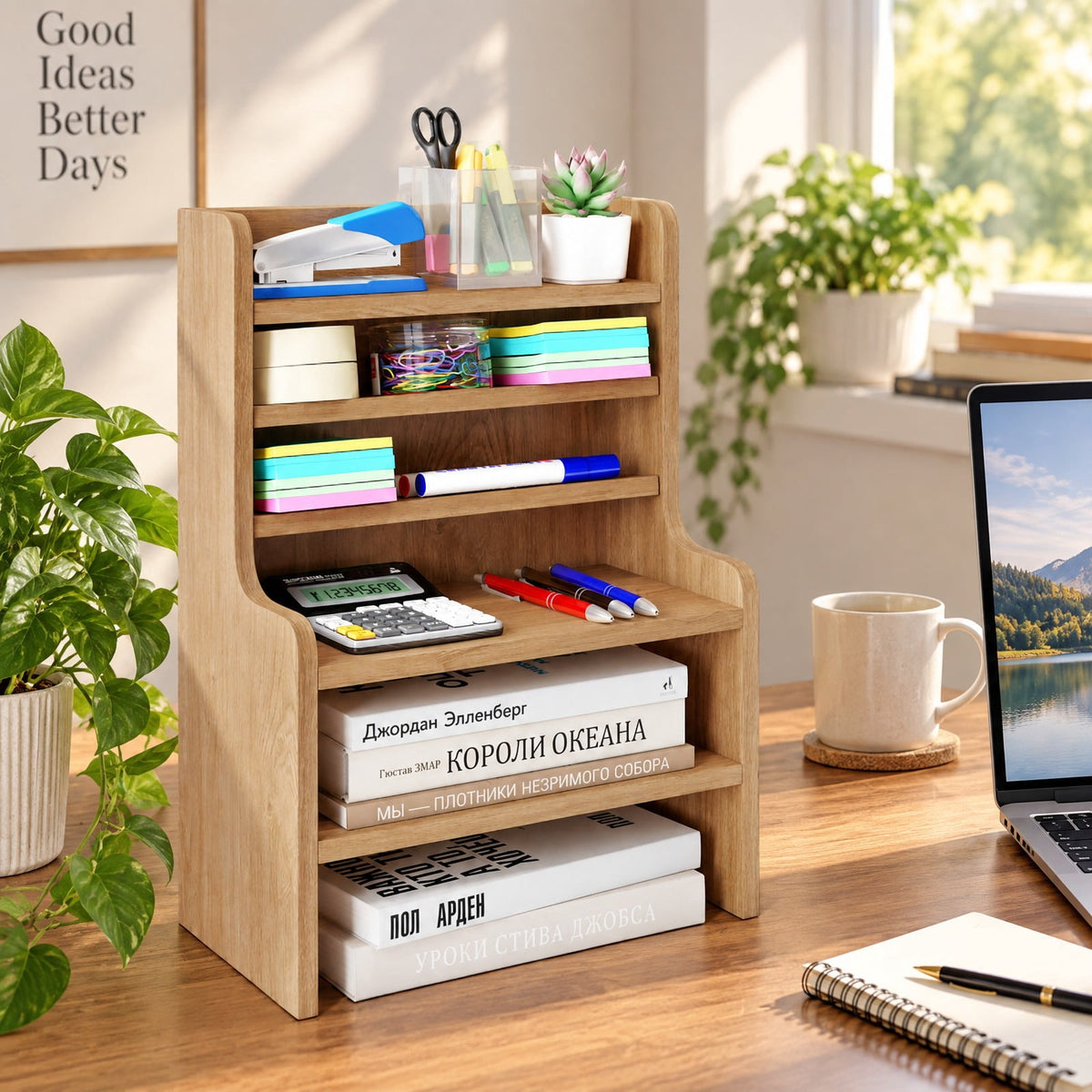 Airfind Desktop Organizer 6-Tier Mini Storage Rack with 2 Removable Shelves, 55 lbs Capacity, Engineered Wood Frame, 12 x 6.5 x 16.5 Footprint