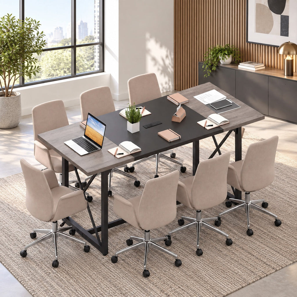 Airfind 6FT Conference Table with Power Outlets Seats 6-8 People for Office, 310 Lbs Capacity, Engineered Wood Metal, Natural