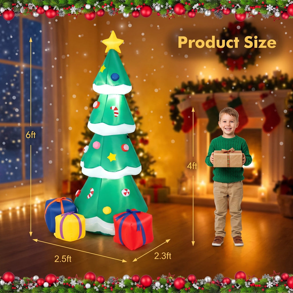 Airfind 6 Feet Tall Blow up Christmas Tree with 3 Gift Boxes, Polyester fabric Frame, 2.5ft x 2.3ft x 6ft Footprint, Multicolored