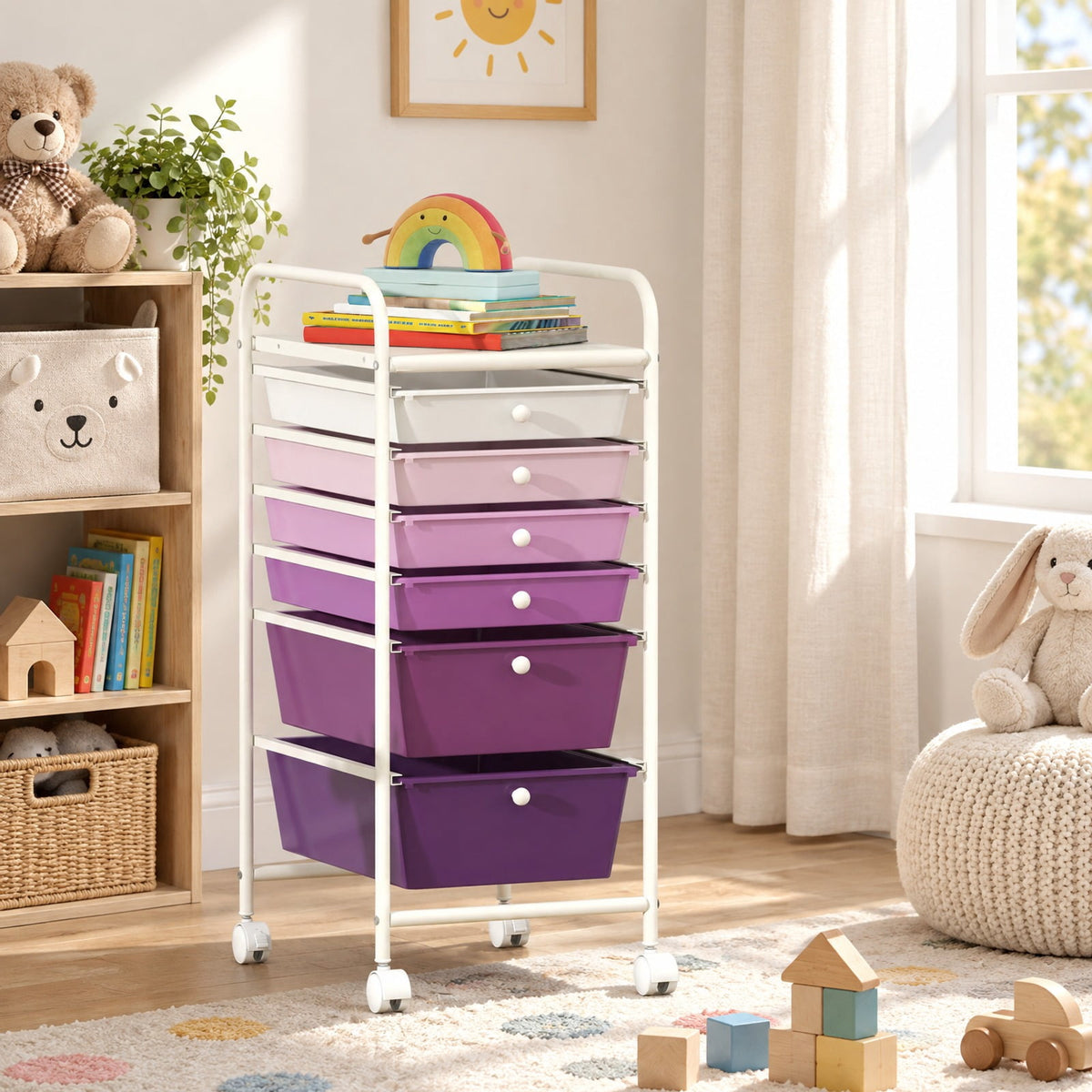 Airfind Multifunctional 6 Drawers Rolling Storage Cart Organizer, Steel Frame, 17 x 13.5 x 30 Footprint, Purple
