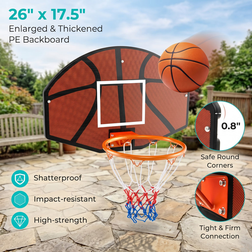 Airfind Wall-Mounted Mini Basketball Hoop with Large Shatterproof Backboard, Indoor Outdoor Basketball Game Set with Metal Rim and Anti-Tear Net for Kids, Black Red